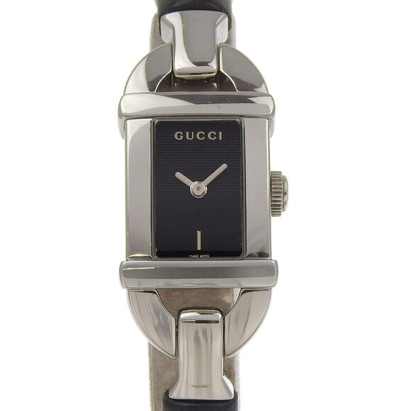 GUCCI Bangle Watches 6800L blackDial Stainless Steel/Bamboo Quartz Analog - Picture 1 of 8